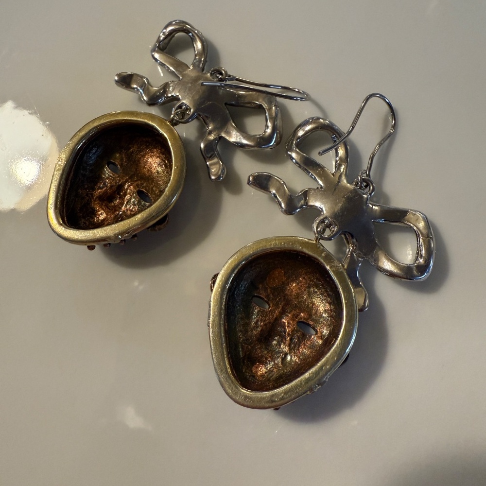 Vivienne Westwood Ornate Vintage African Mask Earrings w/ Hands and Ribbon - Picture 2 of 4